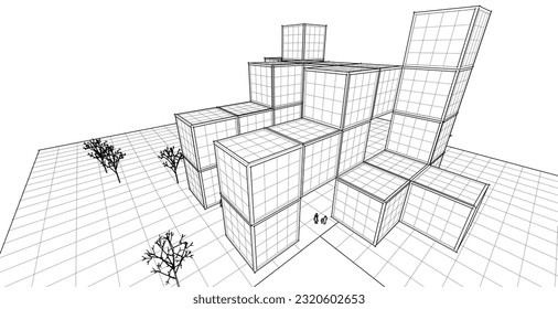 ilustración 3d de arquitectura modular abstracta