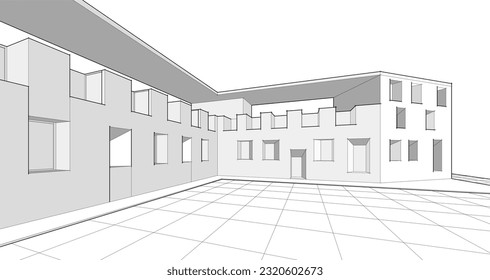 ilustración 3d de arquitectura modular abstracta