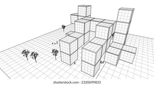 abstract modular architecture 3d illustration