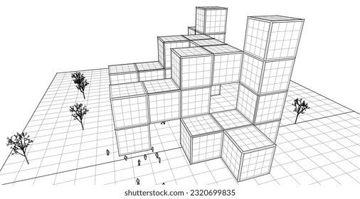 abstract modular architecture 3d illustration