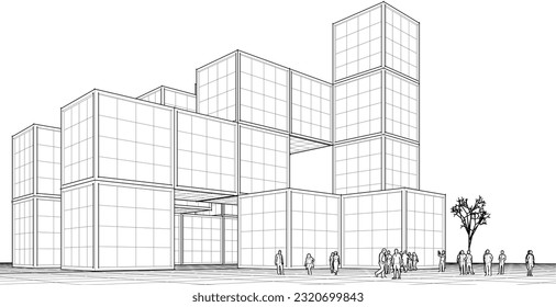 ilustración 3d de arquitectura modular abstracta