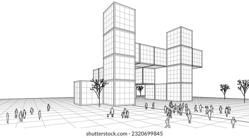 abstract modular architecture 3d illustration