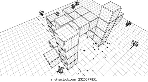 abstract modular architecture 3d illustration