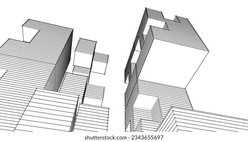 ilustración 3d de arquitectura modular abstracta