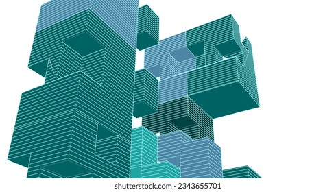 ilustración 3d de arquitectura modular abstracta