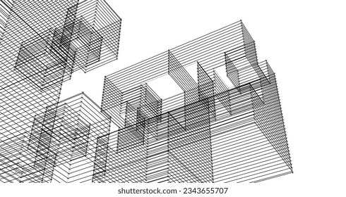 ilustración 3d de arquitectura modular abstracta