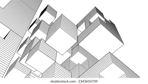 ilustración 3d de arquitectura modular abstracta