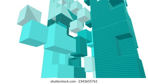 ilustración 3d de arquitectura modular abstracta