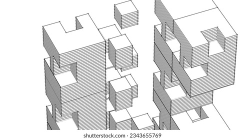 abstract modular architecture 3d illustration