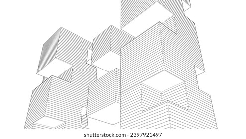 abstrakte modulare Architektur 3D-Illustration