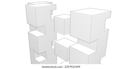 abstract modular architecture 3d illustration