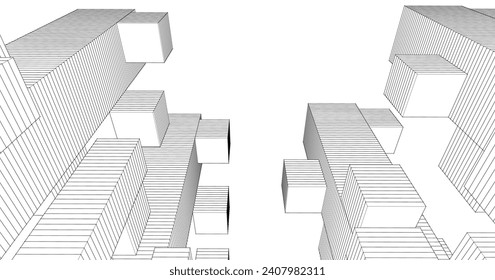  abstrakte modulare Architektur 3D-Illustration