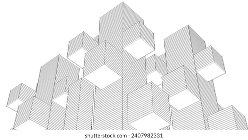  ilustración 3d de arquitectura modular abstracta