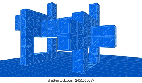 abstract modular architecture 3d illustration