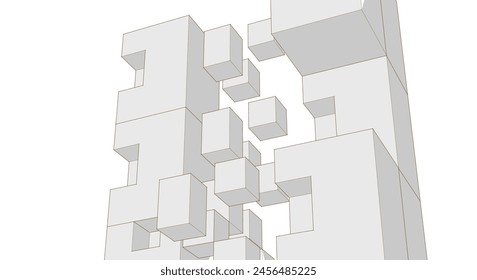arquitectura modular abstracta ilustración 3d