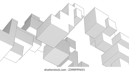 abstract modular architecture 3d rendering
