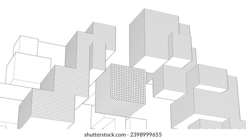 abstract modular architecture 3d rendering