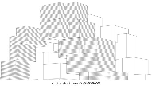 abstract modular architecture 3d rendering