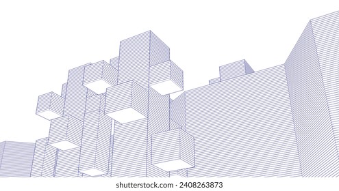 abstract modular architecture 3d rendering