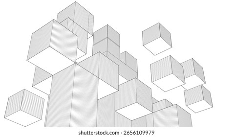 renderização 3d de arquitetura modular abstrata	