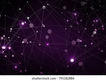Abstract molecular background in violet color, vector.