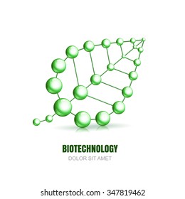 Abstract molecular cell structure of leaf. Vector logo icon design template. Atoms and molecules symbol. Design concept for science, ecology, biotechnology, cosmetology or chemical industry themes.