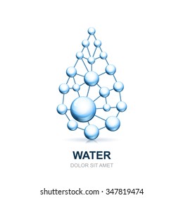 Abstract molecular cell structure of water drop. Vector logo icon design template. Atoms and molecules symbol. Concept for science, medical, biotechnology, cosmetology or chemical industry themes.