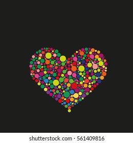 abstract molecular colored heart on a black background.