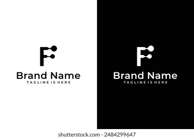abstract molecular F letter vector logo