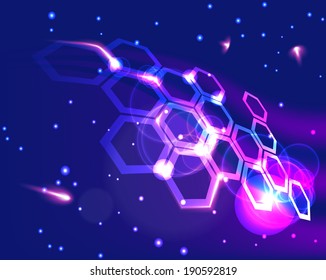 Abstract molecular grid on color background, vector illustration
