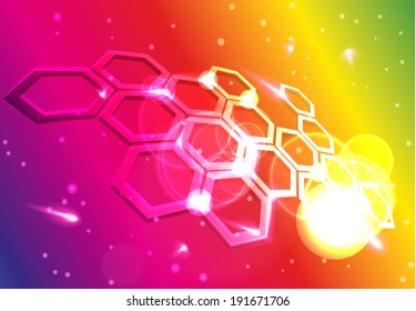 Abstract molecular grid on color background, vector illustration