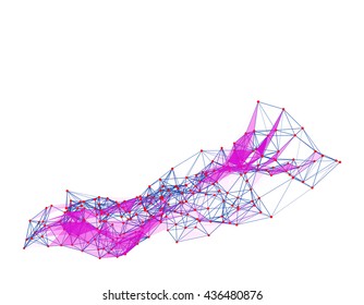 Abstract molecular lattice network. Abstract polygonal shape.Isolated on white background. Vector colorful illustration.