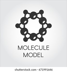 Abstract molecular model icon in flat style. Black label for scientific, chemical, physical, educational and other projects. Vector logo