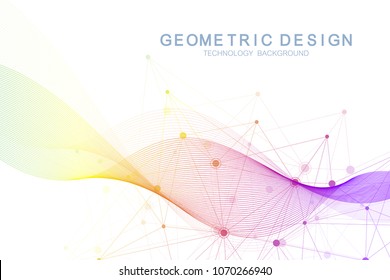 Abstract Molecular Network Pattern With Dynamic Lines And Points. Sound, Flow Wave, Sense Of Science And Technology Graphic Design. Vector Geometric Illustration