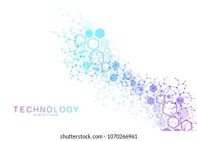 Abstract molecular network pattern with dynamic lines and points. Sound, flow wave, sense of science and technology graphic design. Vector geometric illustration