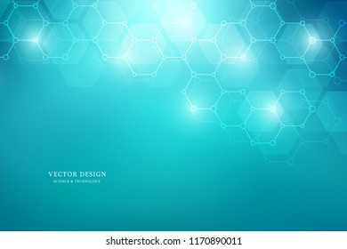 Abstract molecular structure and chemical elements. Medical, science and technology concept. Vector geometric background from hexagons