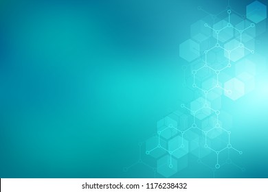 Abstract molecular structure and chemical elements. Medical, science and digital technology concept. Vector geometric background from hexagons pattern