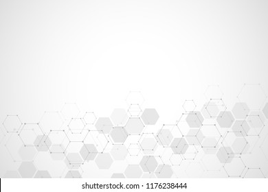 Abstract molecular structure and chemical elements. Medical, science and digital technology concept. Vector geometric background from hexagons