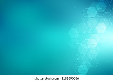 Abstract molecular structure and chemical elements. Medical, science and digital technology concept. Vector geometric background from hexagons pattern