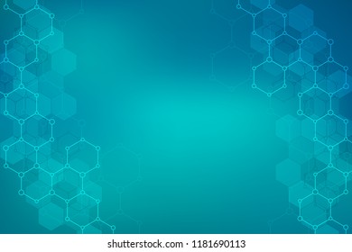 Abstract molecular structure and chemical elements. Medical, science and digital technology concept. Vector geometric background from hexagons pattern