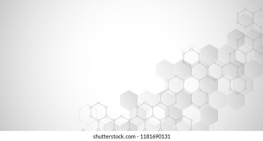 Abstract molecular structure and chemical elements. Medical, science and digital technology concept. Vector geometric background from hexagons