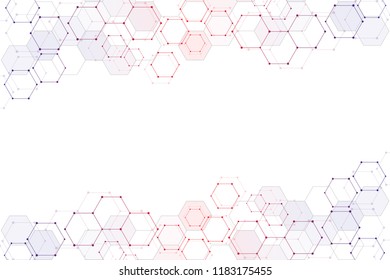 Abstract molecular structure and chemical elements. Medical, science and digital technology concept. Vector geometric background from hexagons