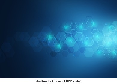 Abstract molecular structure and chemical elements. Medical, science and digital technology concept. Vector geometric background from hexagons