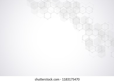 Abstract molecular structure and chemical elements. Medical, science and digital technology concept. Vector geometric background from hexagons