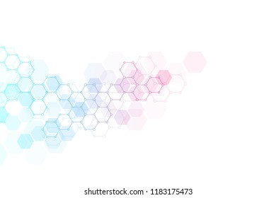 Abstract molecular structure and chemical elements. Medical, science and digital technology concept. Vector geometric background from hexagons