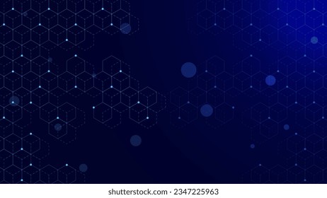 Abstract molecular structure concept with hexagon pattern. Big data visualization, network connection, global communication, science and technology background. Vector illustration.