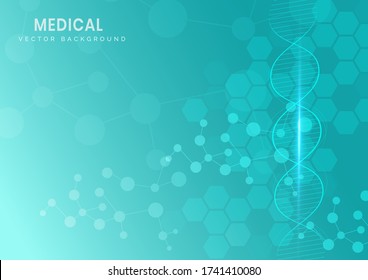 Resumen de estructura molecular y adn sobre fondo azul claro. Concepto médico y científico. Ilustración del vector