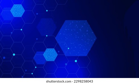 Abstract molecular structure with dots lines connection and hexagons. Molecule for chemistry, medical science and technology background design. Vector illustration.