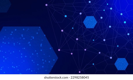 Abstract molecular structure with dots lines connection and hexagons. Molecule for chemistry, medical science and technology background design. Vector illustration.