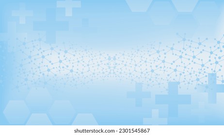 Abstract molecular structure with medical cross for healthcare and medical concept background. Vector illustration.